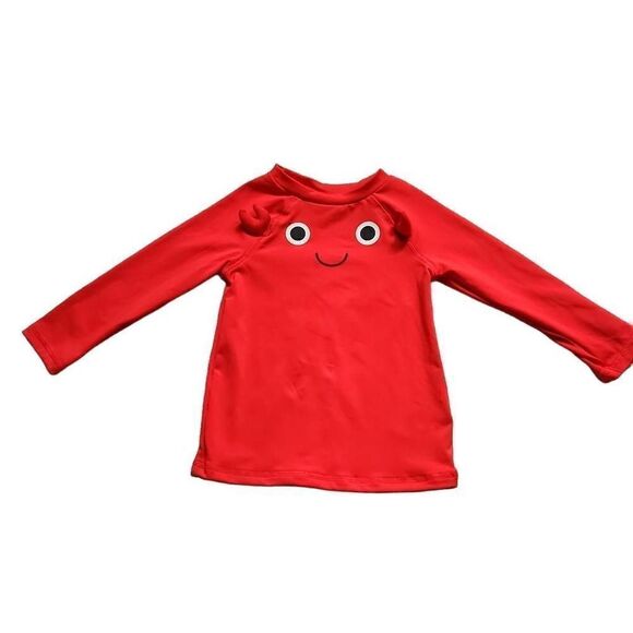 Cat & Jack Boys Size 2T Red Long Sleeve Crab UPF 50+ RashGuard Swim Shirt - Picture 1 of 5